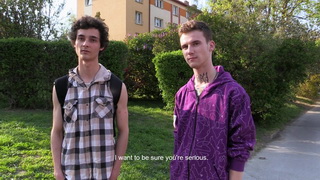 Two amateur twinks fucked by a hung stranger