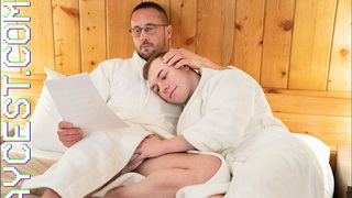 Hung muscle DILF barebacks cute twink in hotel room